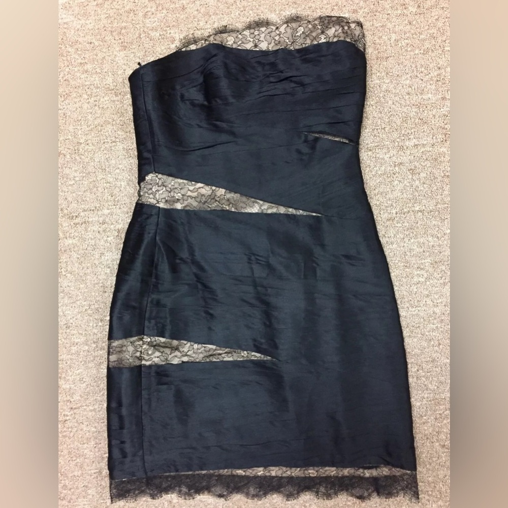 Jay Ahr Womens Silk Lace Strapless Cocktail Dress Black